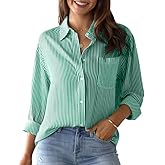 IBAOTORONI Women's Striped Button Down Shirts: Long Sleeve Office Casual Business Blouses with Pocket