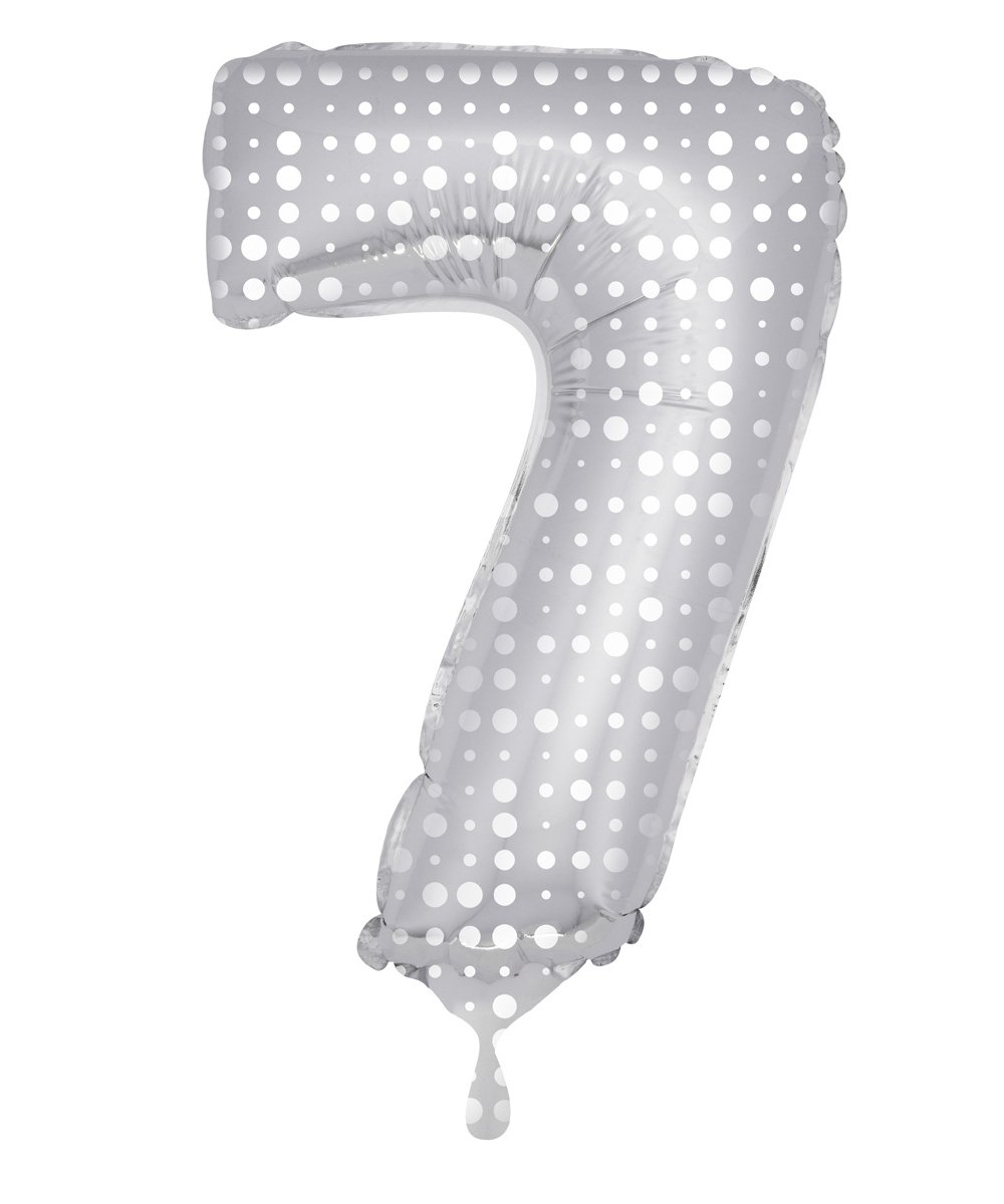 Folat - Number 7 Shaped Foil Balloon with Dots - 86cm - Silver