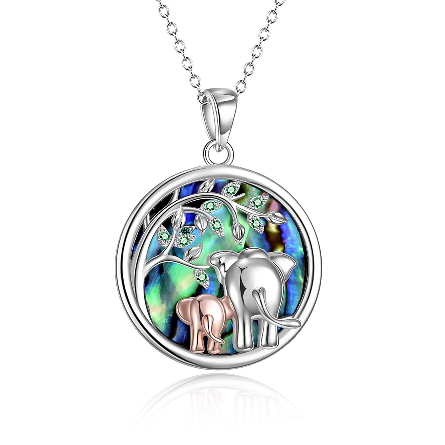 YFN Elephant Necklace 925 Sterling Silver Mother Daughter Pendant Abalone Shell Jewellery Gifts for Women Mum Girls โ image 1