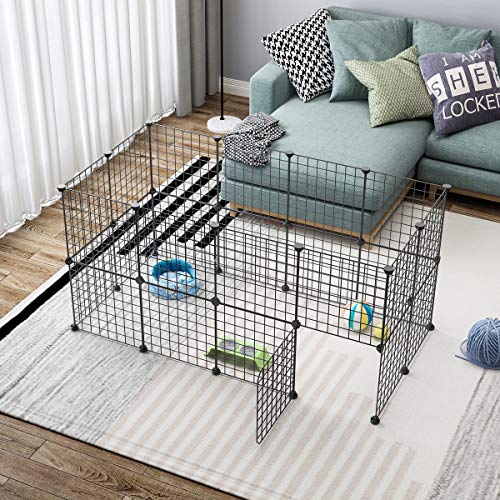 JYYG Small Pet Pen Bunny Cage Dogs Playpen Indoor Out Door Animal Fence Puppy Guinea Pigs, Dwarf Rabbits (24 Panels (Open Door), Black) - Thumbnail 3