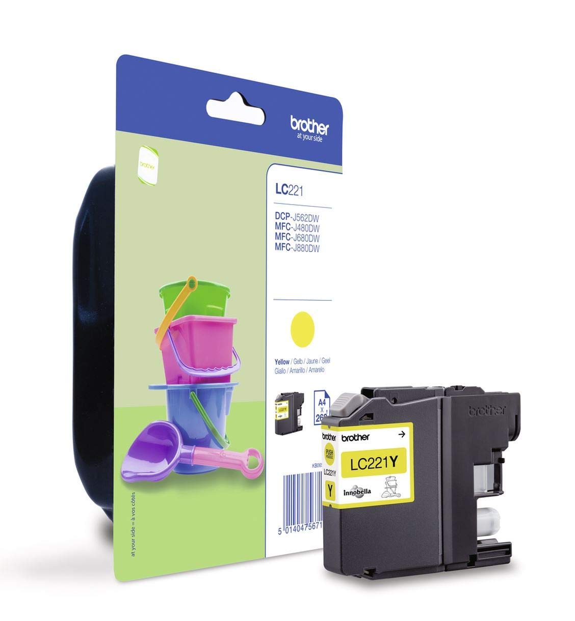 Brother LC-221Y Inkjet Cartridge, Yellow, Single Pack, Standard Yield, Includes 1 x Inkjet Cartridge, Brother Genuine Supplies
