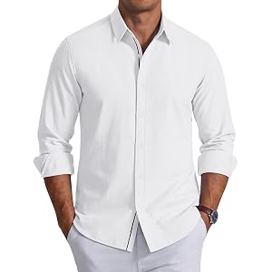 COOFANDY Men's Oxford Shirt Long Sleeve Casual Button Down Dress Shirt | Untucked Dress Shirt, Cotton Blend, Business Dress,C