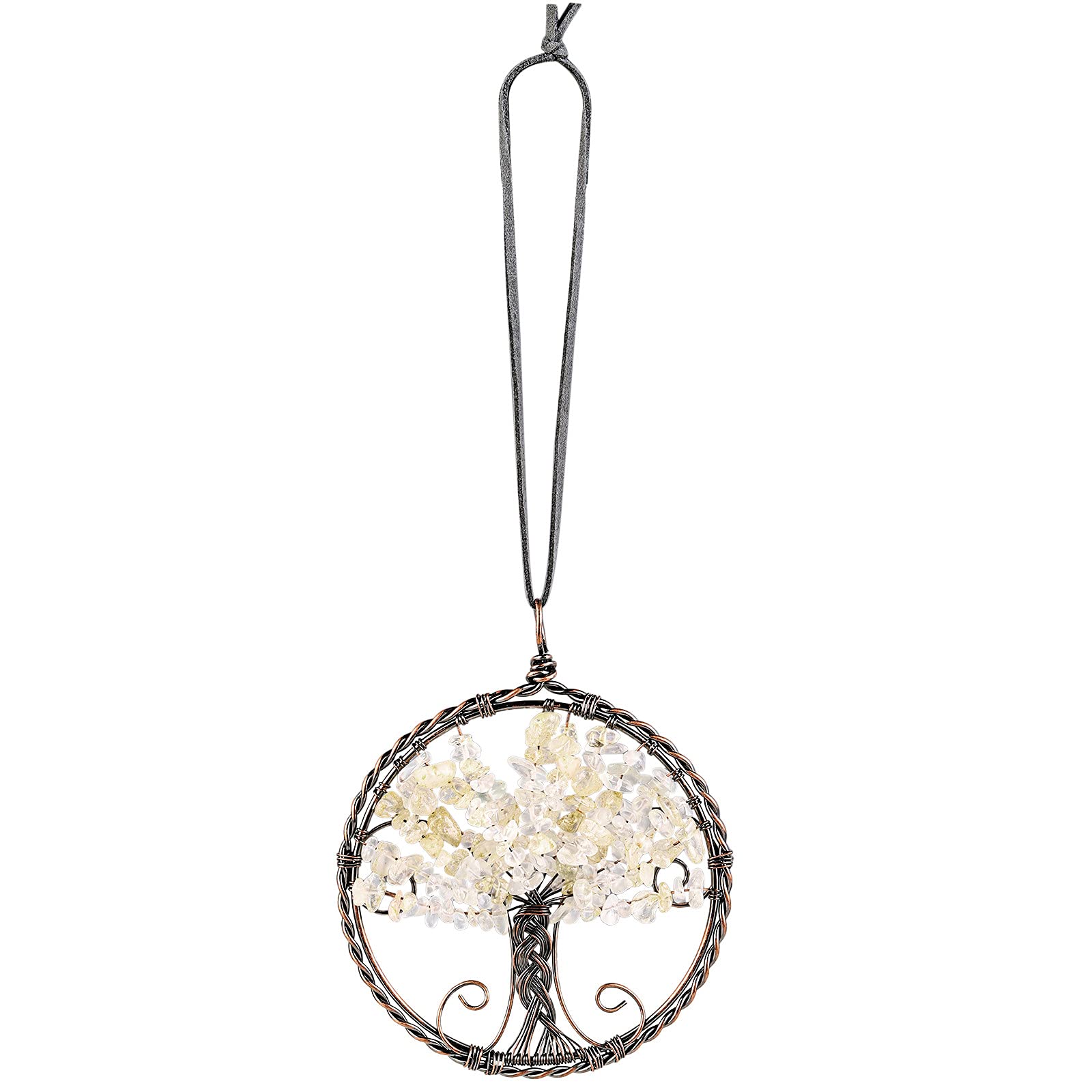 mookaitedecor Citrine Crystal Tree of Life Hanging Ornament Wall Art Decor Gemstone Reiki Stone Gifts for Friends Hallway Stairs, Reiki Chakra Stone Home Decor for Good Luck