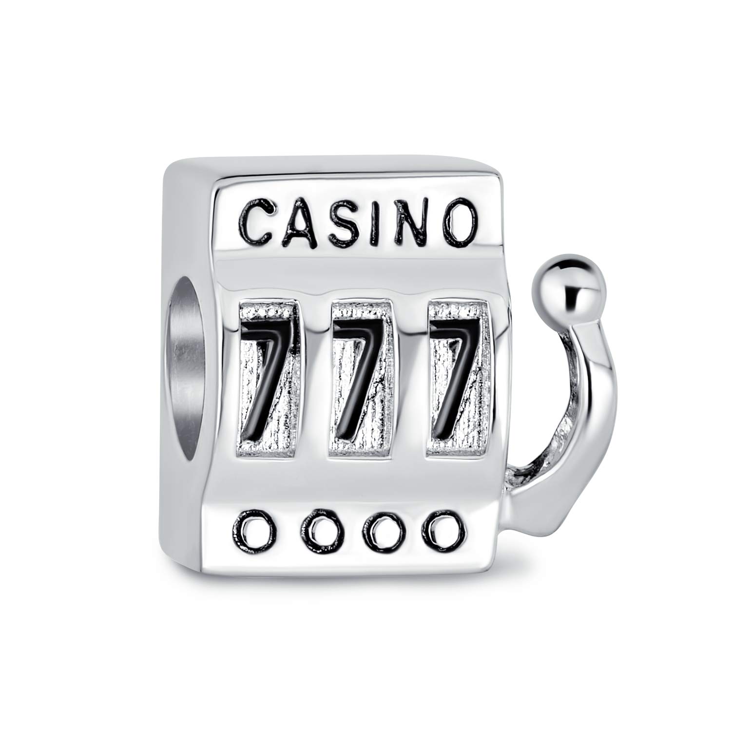 Bling Jewelry Tourism Las Vegas Good Luck Vacation Travel Lucky 777 Jackpot Casino Slot Machine Charm Bead For Women Oxidized .925 Sterling Silver Fits European Bracelet