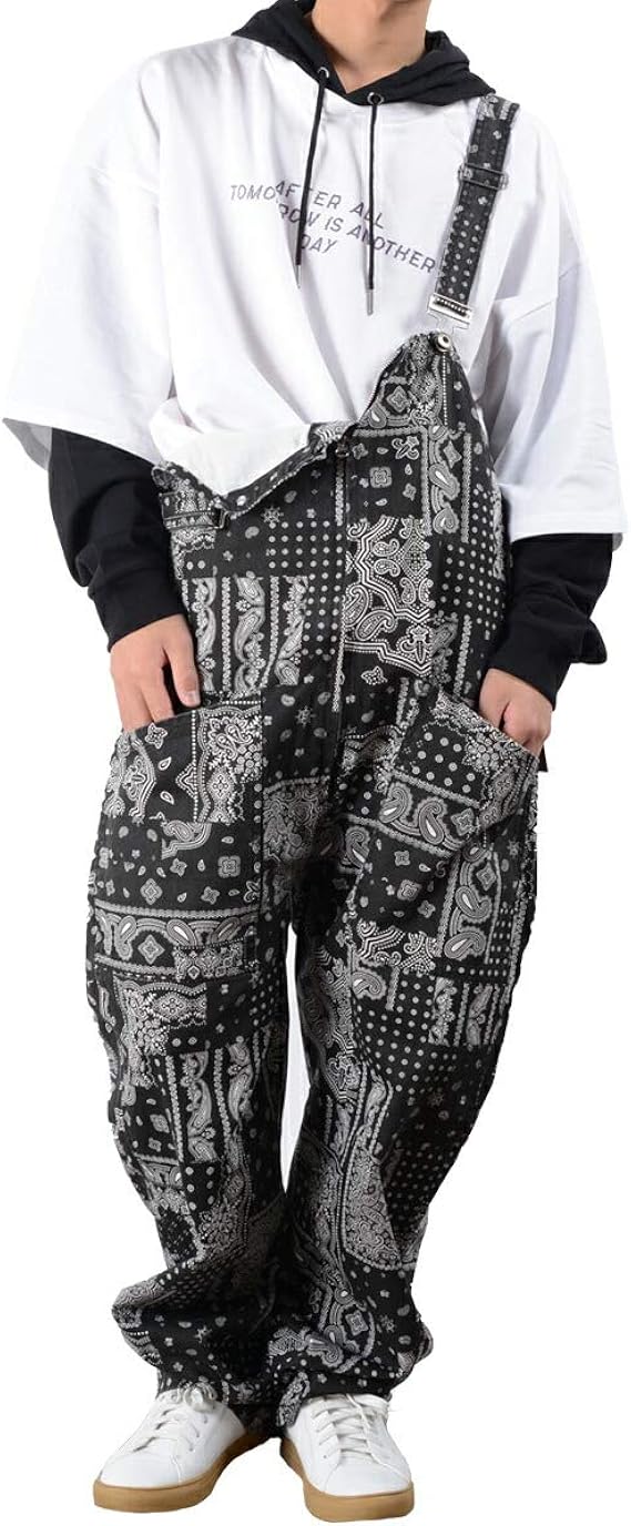 Amazon オーバーオール サロペット メンズ レディース ワイドパンツ 柄 プリント つなぎ オールインワン 韓国 ファッション 春 ペアルック カップル 春 お揃い 服 ロングパンツ 通販