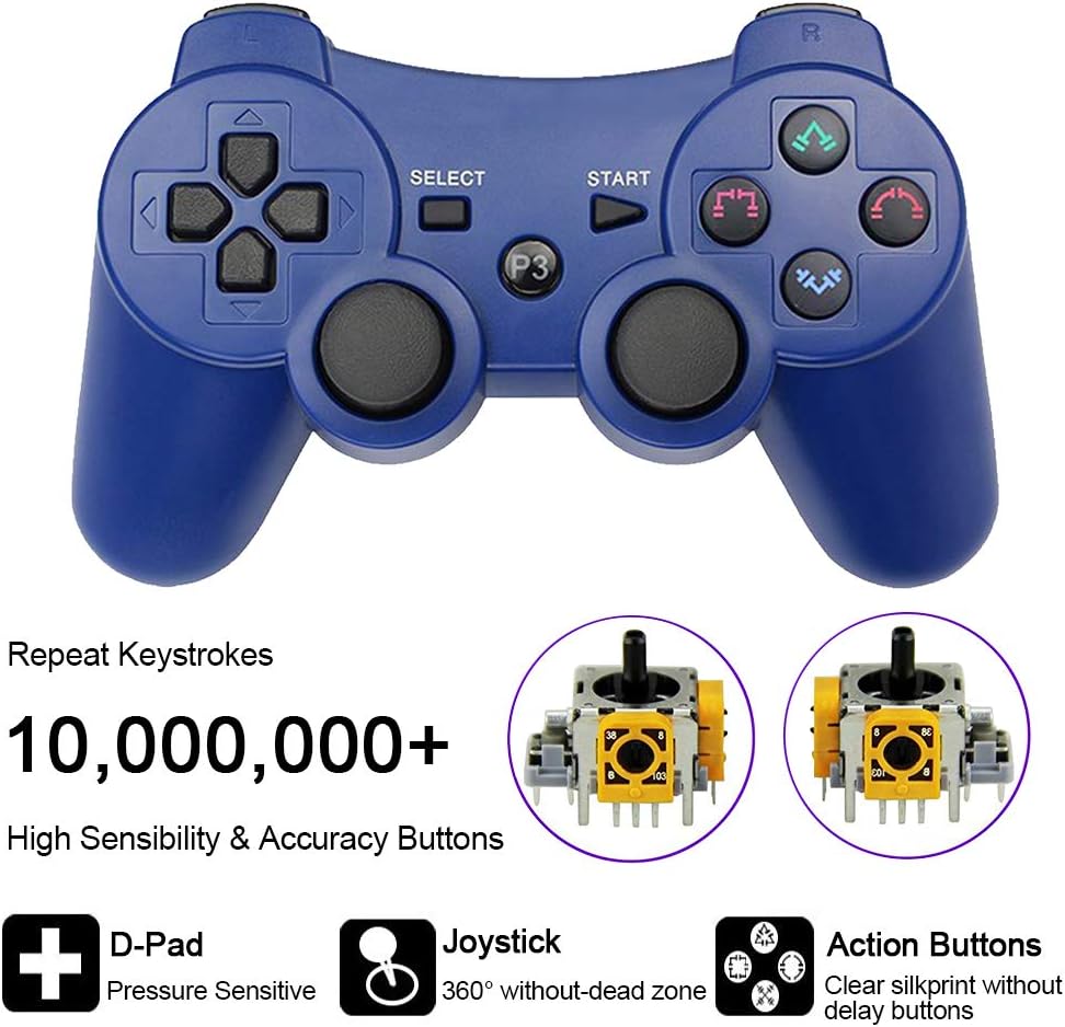 CelebFuny PS3 Controller Wireless Playstation 3 Controller Double Vibration for PS3 with Charging Cable (Blue): Electronics