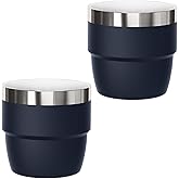 Cafezi 4 oz Espresso/Coffee Cup, Ceramic-Lined 18/8 Stainless Steel, Double-Wall Vacuum Insulated, Stackable, Dishwasher Safe, Fits Most Espresso Machines (Navy, 2 Pack)