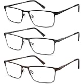 CRGATV 3-Pack Reading Glasses Metal Full Frame Readers for Men, Blue Light Blocking computer Eyeglasses, Anti Eyestrain/UV