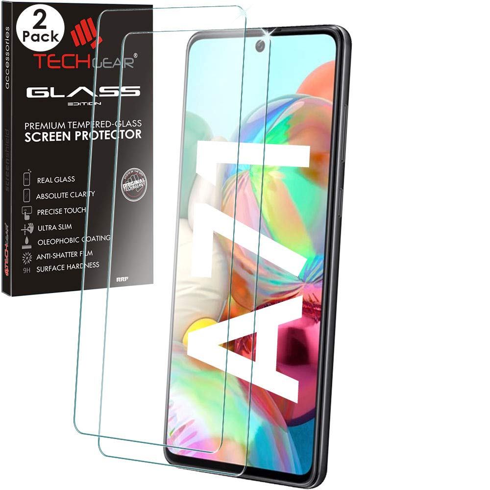 TECHGEAR 2 Pack GLASS Edition Compatible with Samsung Galaxy A71, Tempered Glass Screen Protector Cover [2.5D Round Edge] [9H Hardness] [Crystal Clarity] [Scratch-Resistant] [No-Bubble]