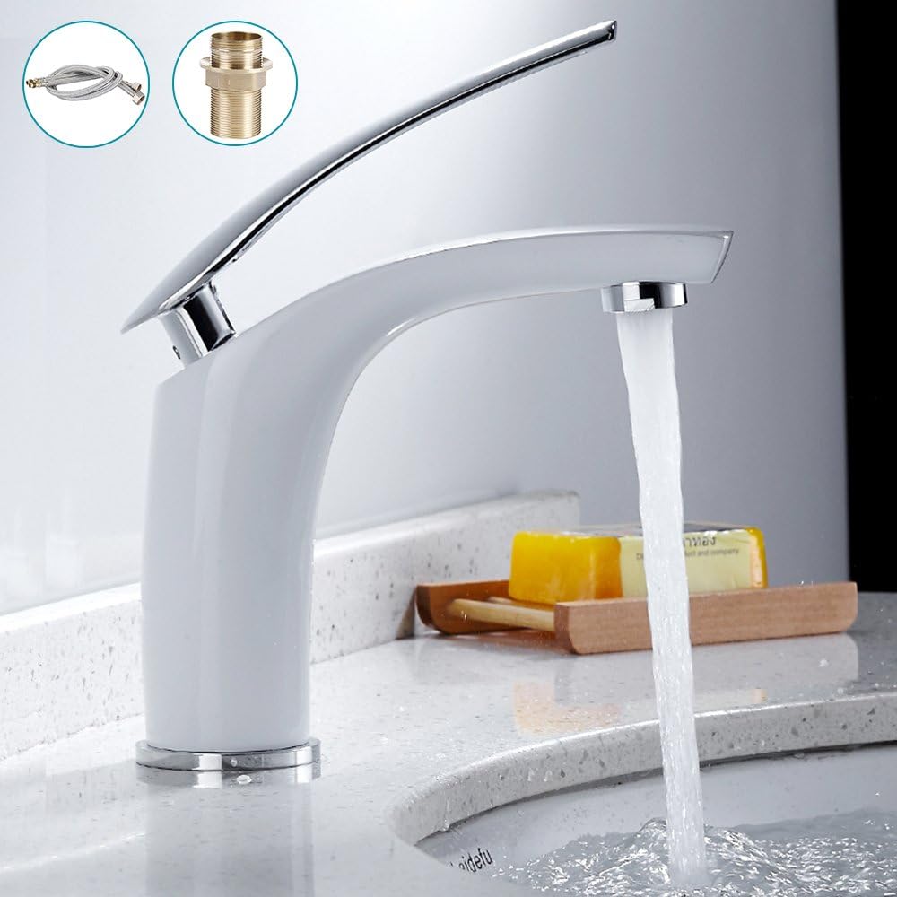 Hotbestus Modern Creative Design White Bathroom Sink Faucet One