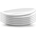 Bormioli Rocco Prometeo Set Of 6 Dinner Plates, 10.75" x 9.5" Tempered Food Safe Opal Glass, Clean White, Curved Design With External Textures Dinnerware, Made In Spain
