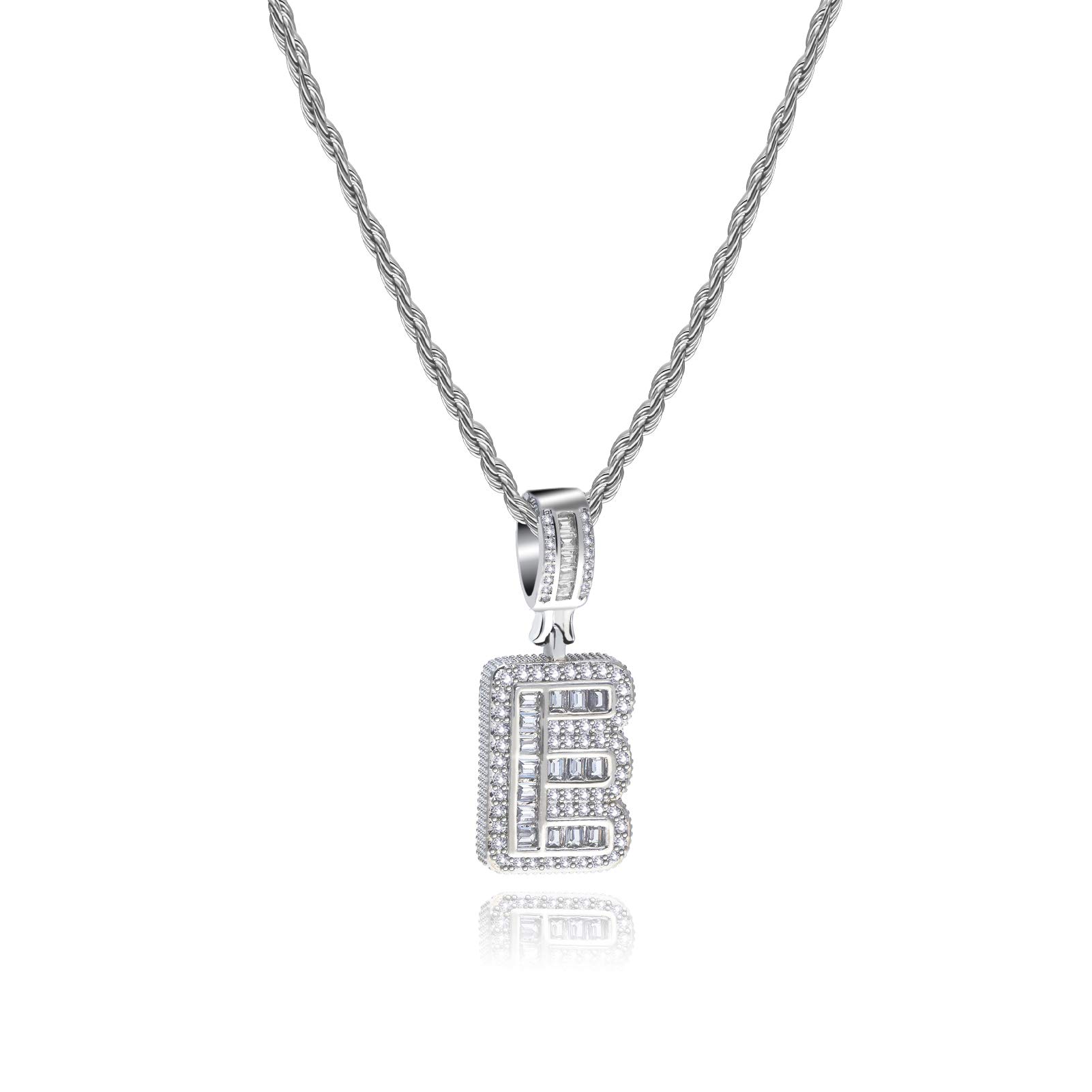 MiniJewelry E Letter Initial Silver Crystal Clear CZ Necklace Name Alphabet Personalize Jewellery Birthday Women Niece Sister Wife