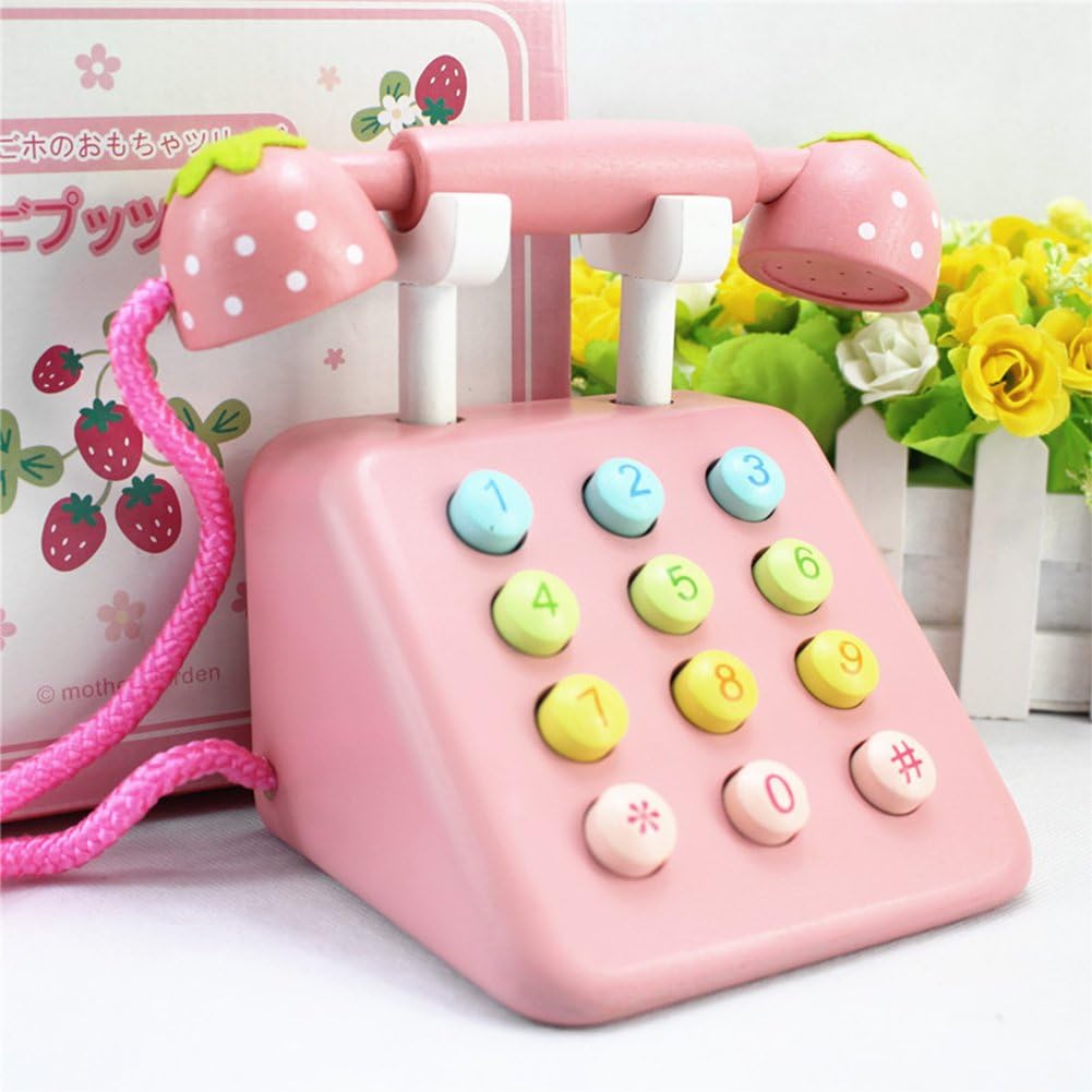 Samber Kid's Toy Telephone Set Simulation Wooden Telephone Toy Playset