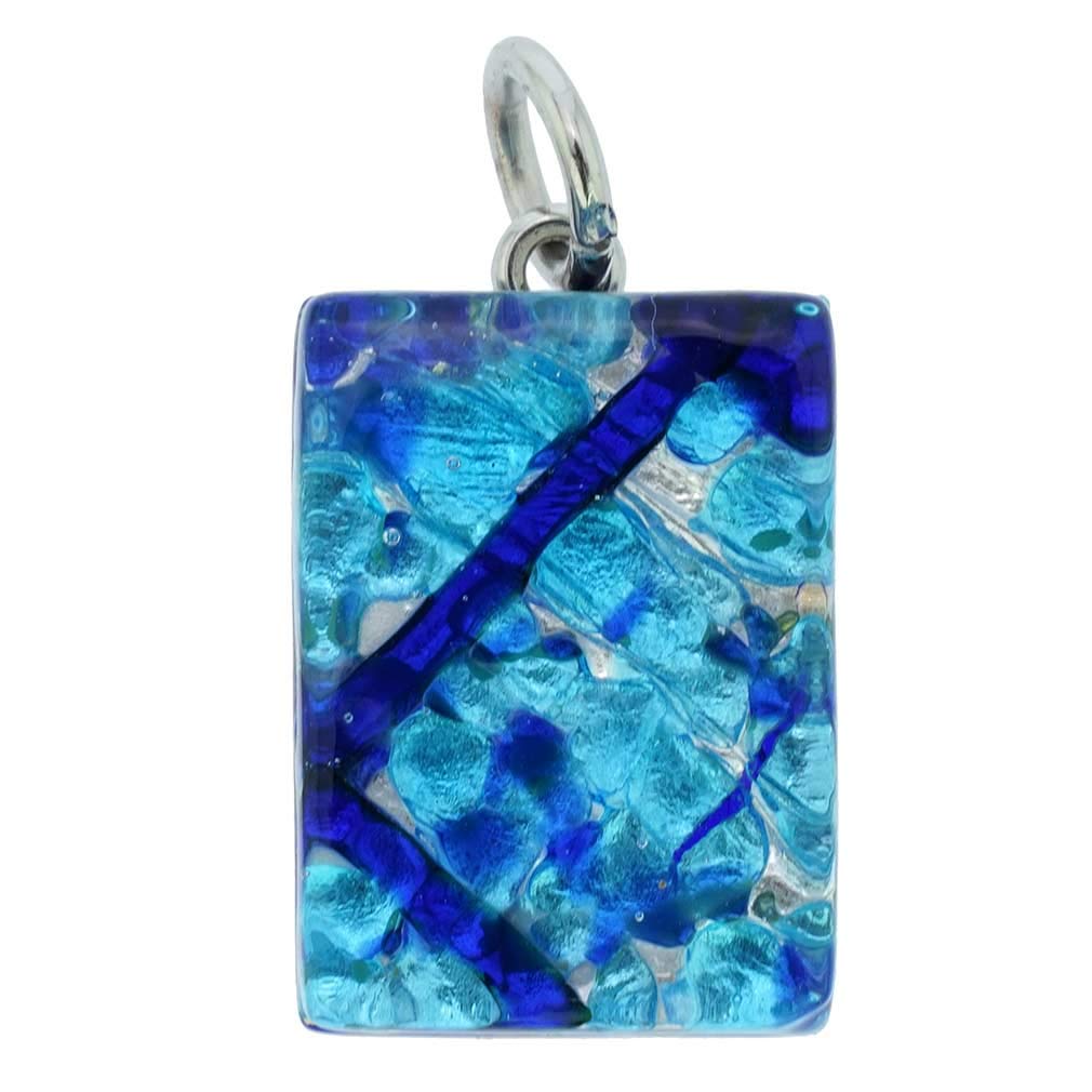 Glass Of Venice Murano Glass Italian Rectangular Pendant Necklace for Women - Aqua Blue with Infused Sterling Silver Leaf