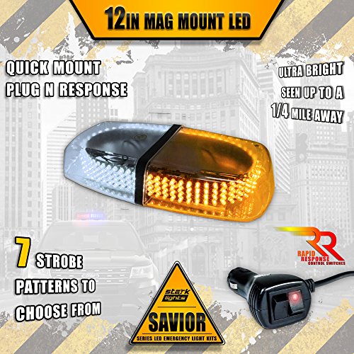 [MAGNETI[MAGNETIC] 240 LED Mini Light Bar Roof Top Emergency Warning Hazard Safety Flashing Strobe Dual Rapid Switch Longer 10FT Cable Car Truck Vehicle - White / Amber - Thumbnail 6