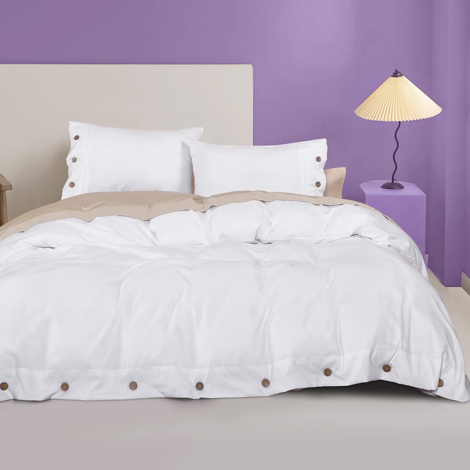 Photo 1 of PHF White Duvet Cover Queen Size, Comfy Lightweight Skin-Friendly Comforter Cover Set with Button Closure, Soft Durable Bedding Collection with 2 Pillowcases for All Season, 90" x 90"