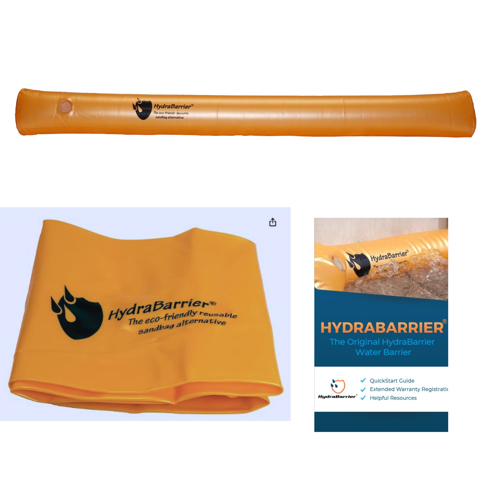 Watershed Innovations Best Sandbag Alternative Hydrabarrier Standard 4 Inch Height Water Diversion Tubes that are Lightweight, Reusable, and Environmentally Friendly, 12 Foot Length, Orange