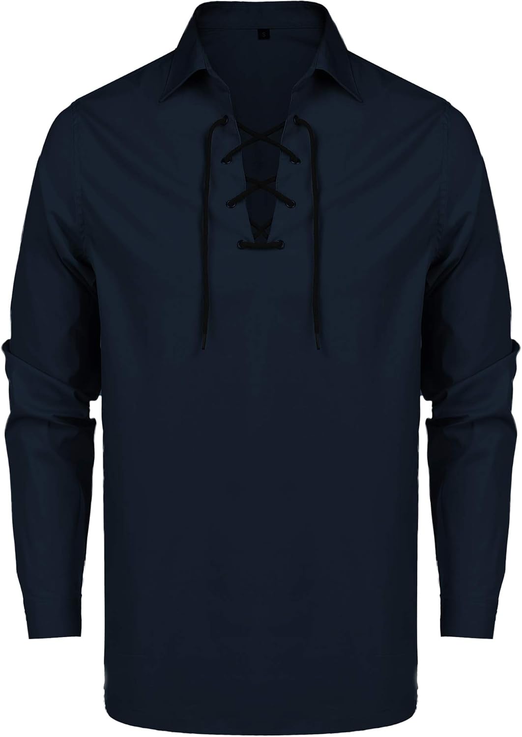 URRU Men's Pirate Shirt Scottish Jacobite Ghillie Kilt Shirt Lace Up Long Sleeve Medieval Shirts Tops S-XXL