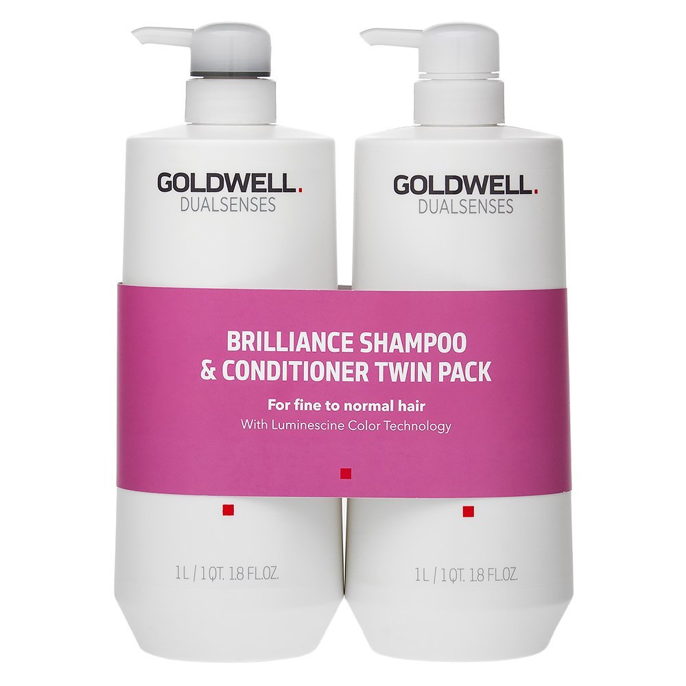Goldwell Dualsenses Color Brilliance Salon Size Duo Pack 1000ml - Shampoo and Conditioner - Detangles, Color Luminosity, Pomegranate Scent - 2 Pack of 1L Each