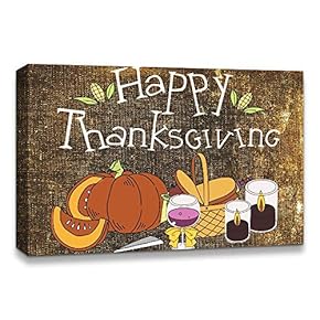Canvas Wall Art Thanksgiving Day Theme Painting Artwork for Home Prints Framed - 12x18 inches