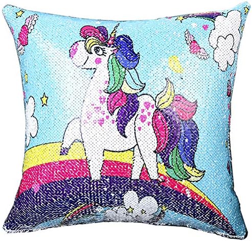 URSKYTOUS Unicorn Mermaid Pillow Case Flip Sequin Pillow Cover Cushion Throw Pillowcase Unicorns Gifts for Girls Unicorn Birthday Party Favors(Pillow CASE ONLY)