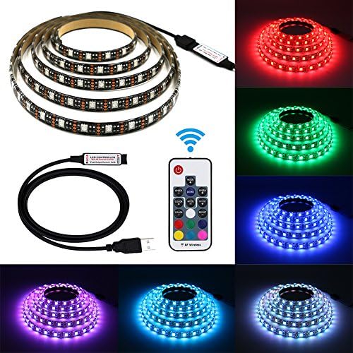 TV Backlight, Searik LED Bias Lighting USB Strip Lights Neon Accent Kit Waterproof Flexible Background RGB LED Strips Light with 17 Keys RF Controller for HDTV, Flat Screen TV, Home Theater
