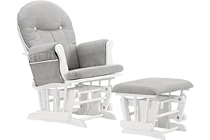 Angel Line Celine Glider and Ottoman, White/Gray Cushion with White Piping