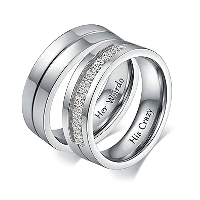 Aeici Edelstahlring Unisex Partnerringe Edelstahl Paarpreis Gravur Her Weirdo und His Crazy