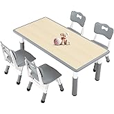 FUNLIO Kids Table and 4 Chairs Set for Ages 3-8, Height Adjustable Toddler Table and Chair Set, Easy to Wipe Arts & Crafts Ta