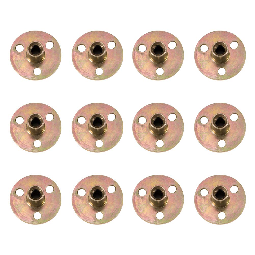 INCREWAY 12Pcs Brass Metal Tee Nuts, Zinc Plated, 8mm Threads, Round Base, Screw-in Flange Nuts for Indoor & Outdoor Use
