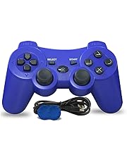 PS3 Controller, Wireless Bluetooth Gamepad Double Vibration Six-Axis Remote Joystick for Playstation 3 with Charging Cord (Blue)