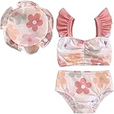 mlpeerw Toddler Baby Girl Swimsuit Infant Fly Sleeve Swimwear Tank Tops with Shorts and Hat Bathing Suit 3Pcs Summer Outfit