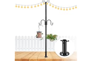 POPOHOSER String Light Pole, 10FT Outdoor String Light Poles with Hooks for Wood Deck Concrete Patio, Heavy Duty Metal Poles for Garden Backyard Wedding Party in Hanging Lanterns, Flower Basket, Bird Feeder
