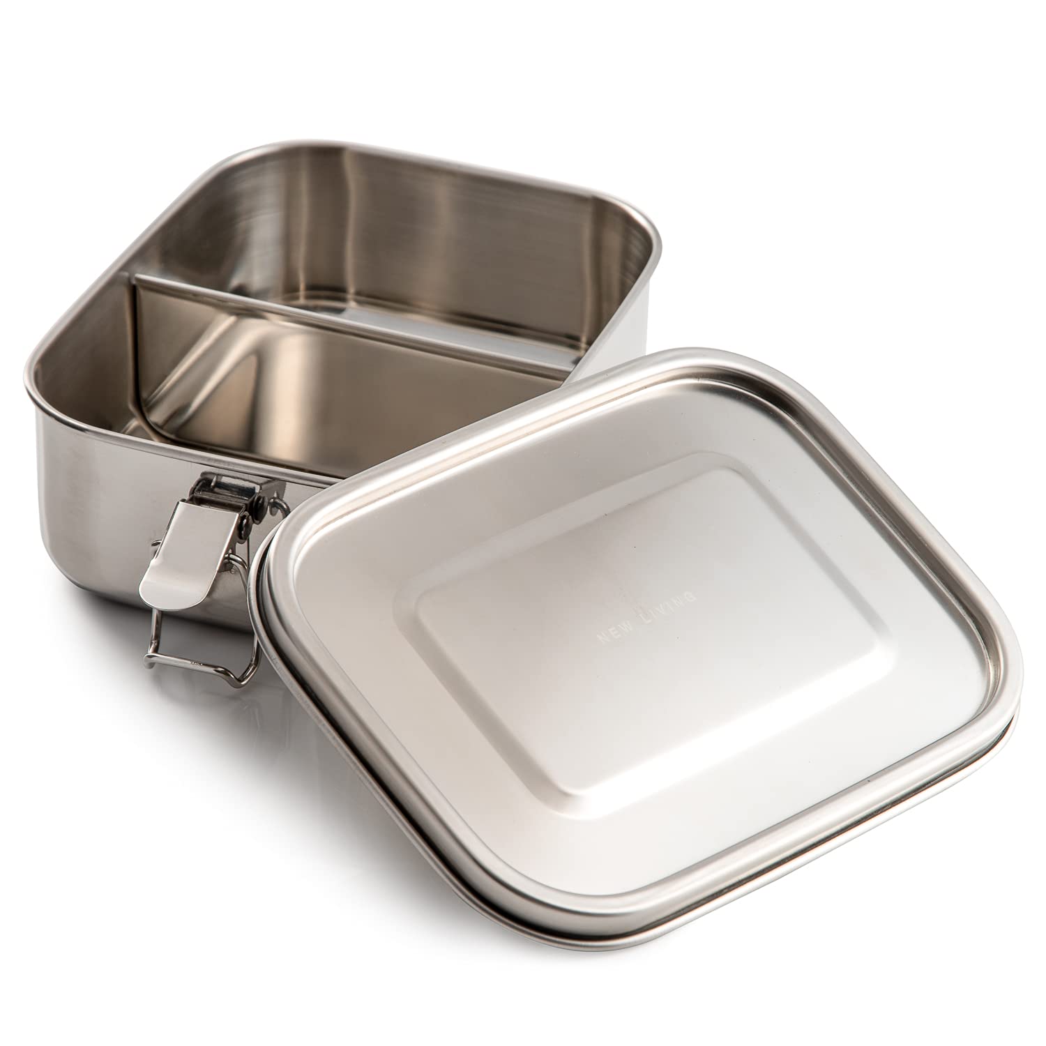 New Living Leak Proof Stainless Steel Lunch Box | Bento Box | 800ml & 1200ml | Optional Dividers | Leakproof Silicone Seal | Food Storage Container (800ml, No Divider)