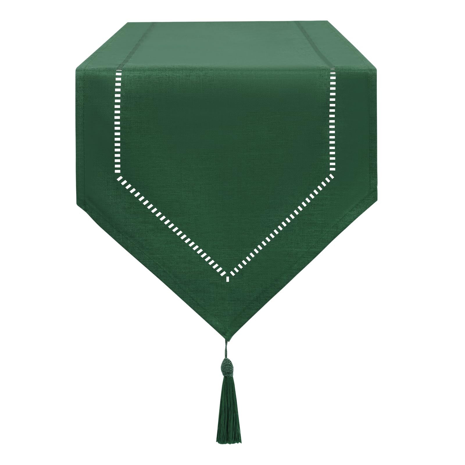 LLCUTESHOP Dark Green Linen Table Runner, 32 x 180 cm, Modern, Innovative Design, Washable, Wheat Ear Pattern for Dining Room, Party, Holiday Decoration