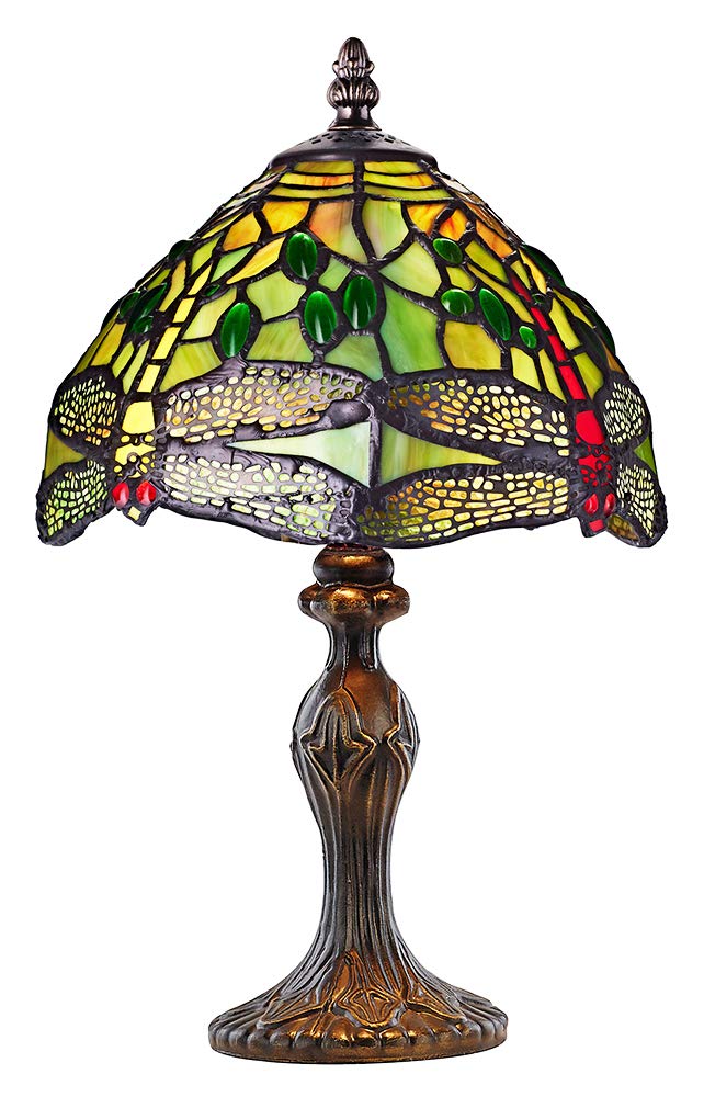 Hand Crafted Green Stained Glass Dragonfly Tiffany Lamp by Happy Homewares