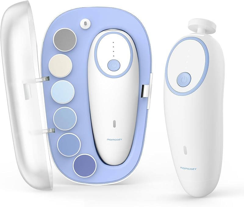 Momcozy Electric Baby Nail File Rechargeable with 360° LED Light Blue