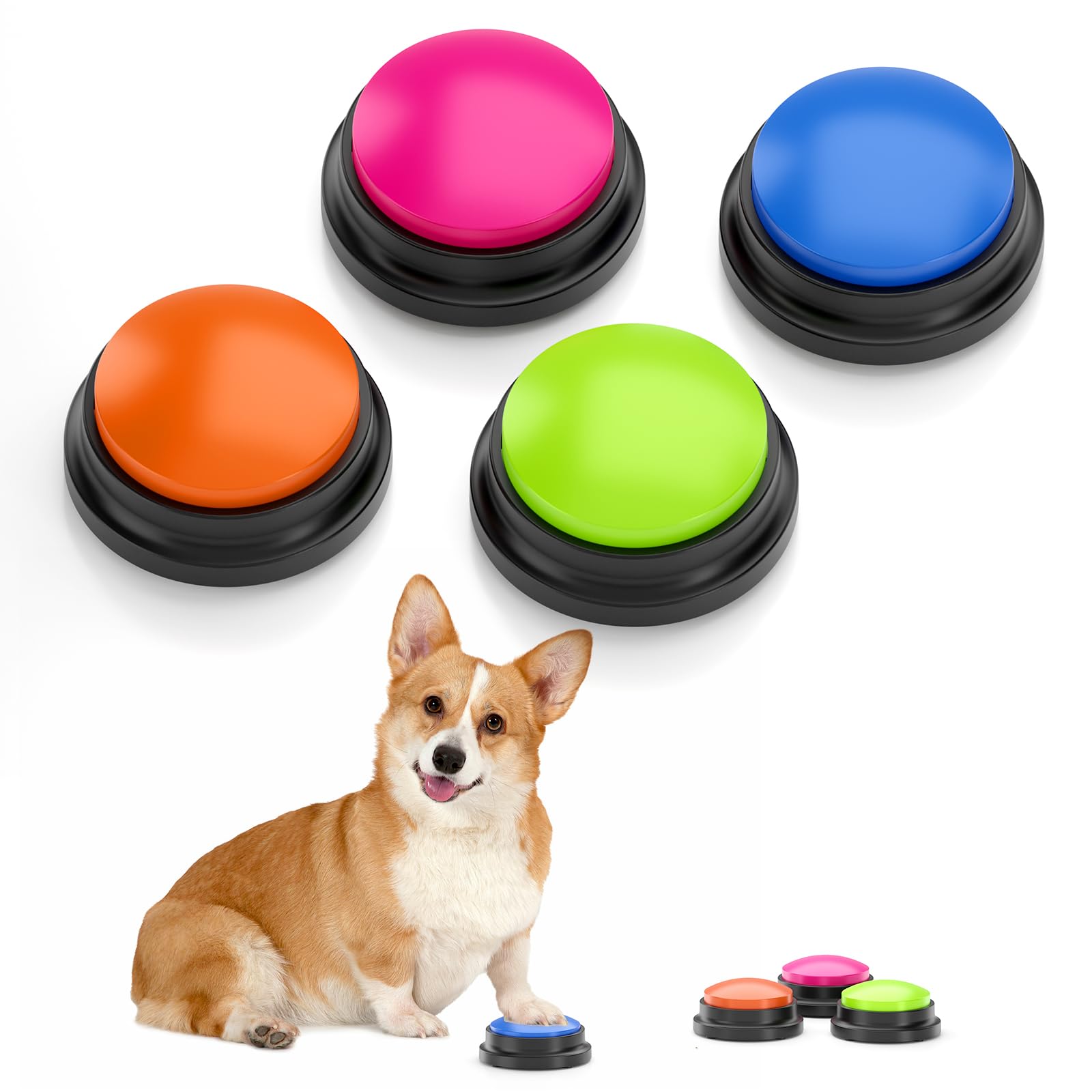 Dog Buttons Talk Training, 30 Second Record & Playback Interactive Dog Toys, Communication and Training Dog Gifts, Dog Buttons Talk Training Multicolour Set of 4