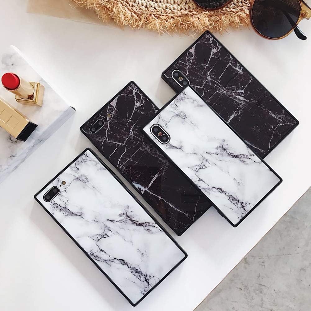 YonMeet Square Marble Case for iPhone XR Black White Glossy Cover Slim Soft Flexible TPU Shockproof Trunk Back Shell (iPhone XR, Black)