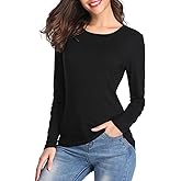 Fuinloth Women's Basic Long Sleeve T Shirts, Crewneck Slim Fit Spandex Tops, Plain Layer Underscrub Tees