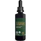 Global Healing USDA Organic Elderberry & Echinacea Liquid Supplement Tincture | Antioxidant Immune Support Against Harmful Organisms for Adults and Kids, Vegan, Non-GMO, 1-Month Supply (2 Oz)
