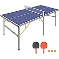 Mid-Size Table Tennis Table Foldable & Portable 6ft Ping Pong Table Set for Indoor & Outdoor Games with Net, 2 Table Tennis Paddles and 3 Balls
