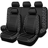 Flying Banner Carbon Fiber Leather Vehicle Seat Covers, Leopard Gray Black, Universal Fit - 8PCS