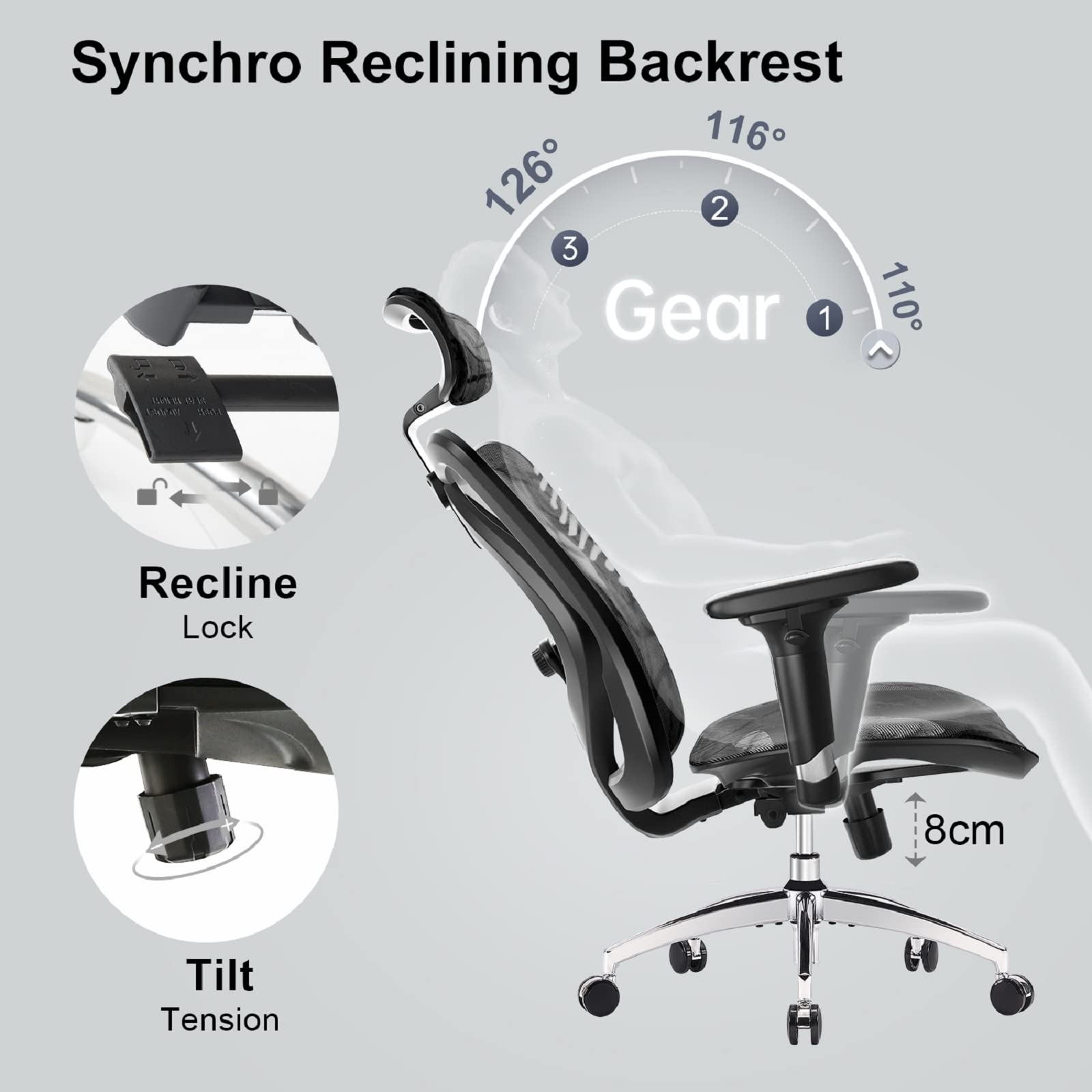 SIHOO Ergonomic Office Chair Mesh Desk Chair with Adjustable Lumbar Support 3D Armrests Breathable High Back Computer Chair (Black)