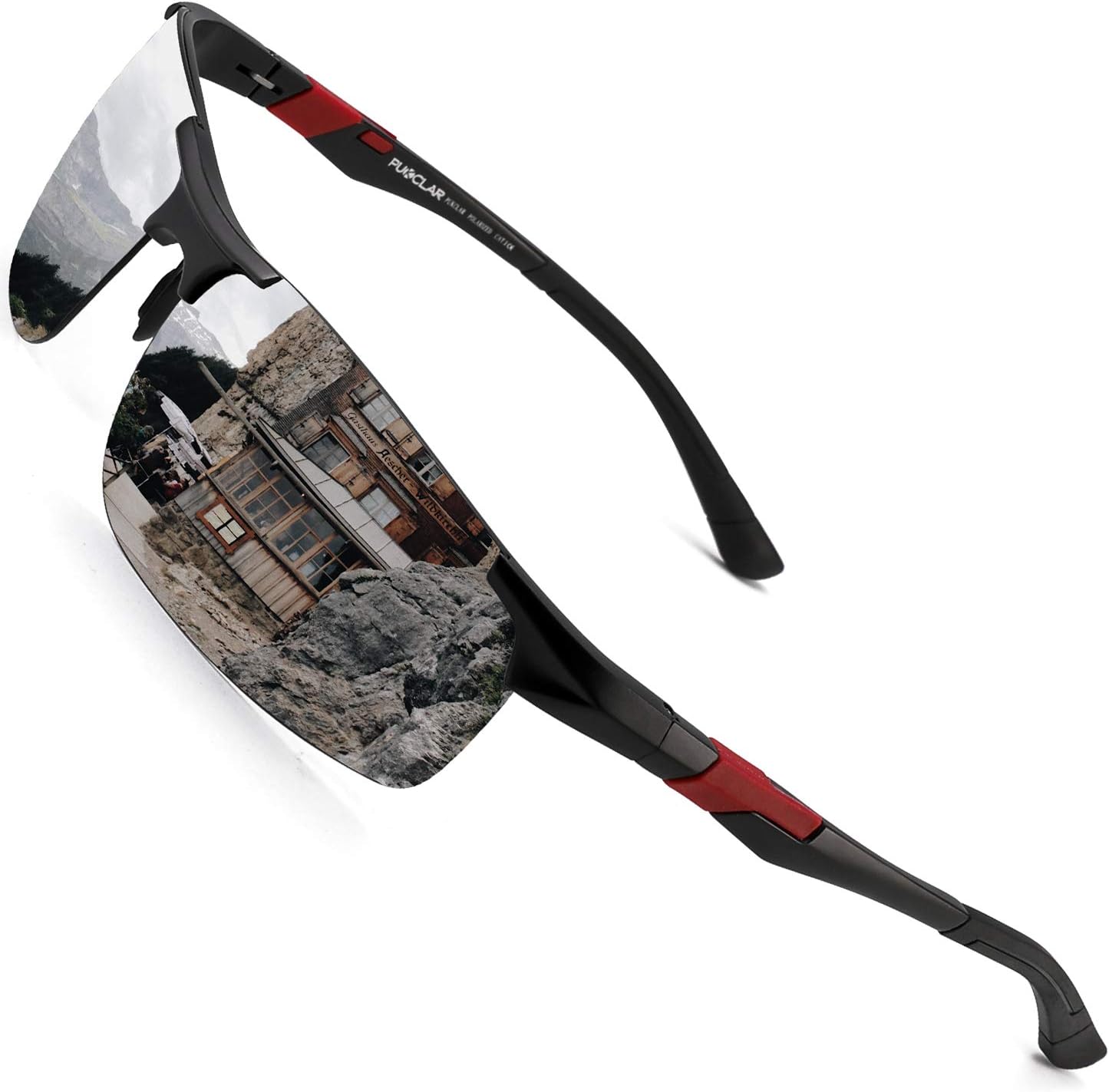 PUKCLAR Mens Driving Sunglasses Polarised Sports Sunglasses Al-Mg Metal Frame Cycling Fishing Golf Goggles