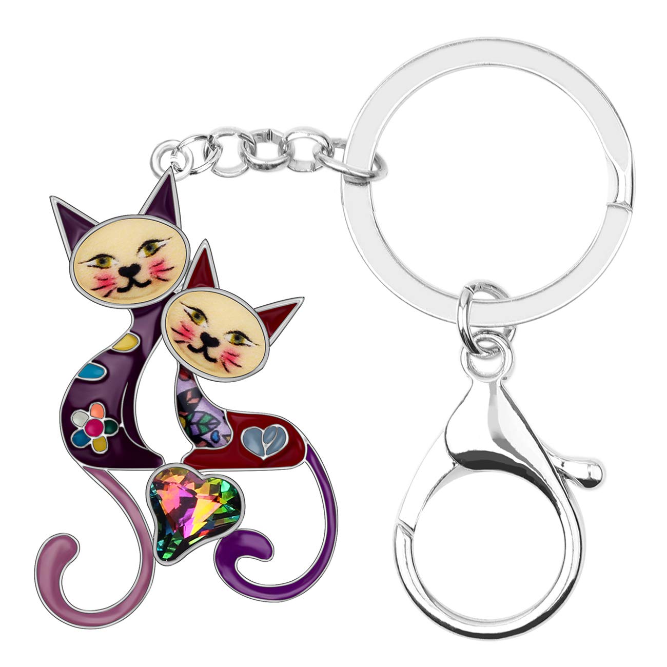 DUOWEI Cute Cat Keyring Cat Keychain Dainty Cat Gifts for Women Girls Bag Wallet Car Key Charms (Wine)