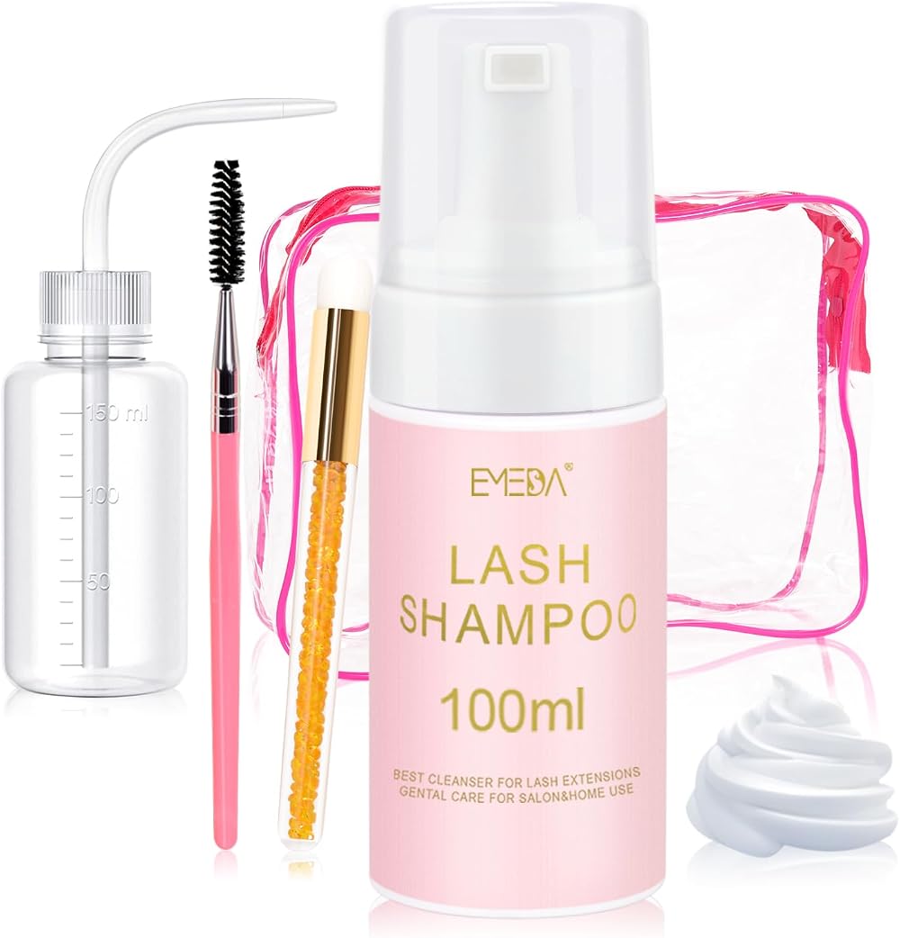 EMEDA Lash Shampoo 100ml Cleanser Foam for Extensions with Brush Bottle