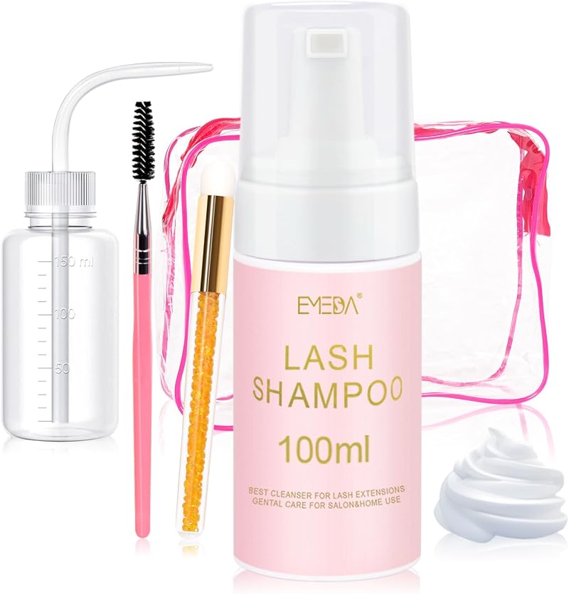 EMEDA Lash Shampoo 100ml Cleanser Foam for Extensions with Brush Bottle