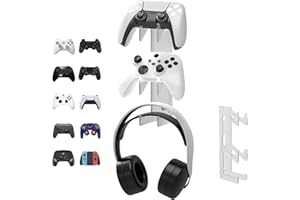 GAMINGBLISS Controller Holder Wall Mount, Dual Game pad Controller & Headphone Hanger, for Switch/PS/PS5/Xbox360/Xbox One/S/X/Elite/Series S/X Wall-Mounted Transparent Bracket for Controllers, Screws Installation
