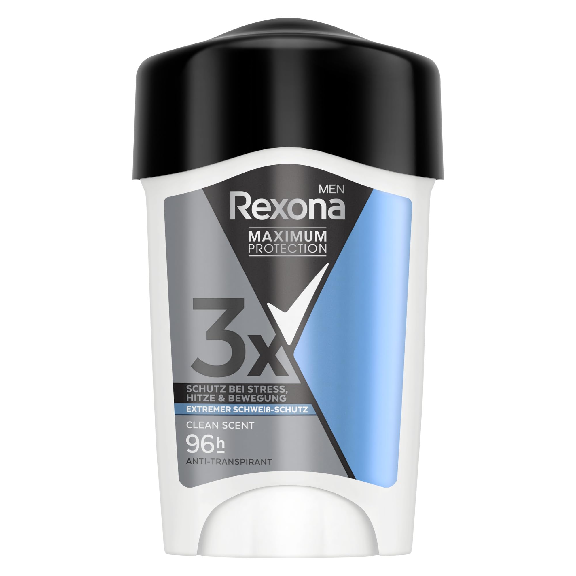 Rexona Men Maximum Protection Anti Transpirant Deo Creme Clean Scent Deodorant mit 96 Stunden Schutz gegen starkes Schwitzen und Geruch mit 3x Schutz bei Stress, Hitze & Bewegung 45 ml